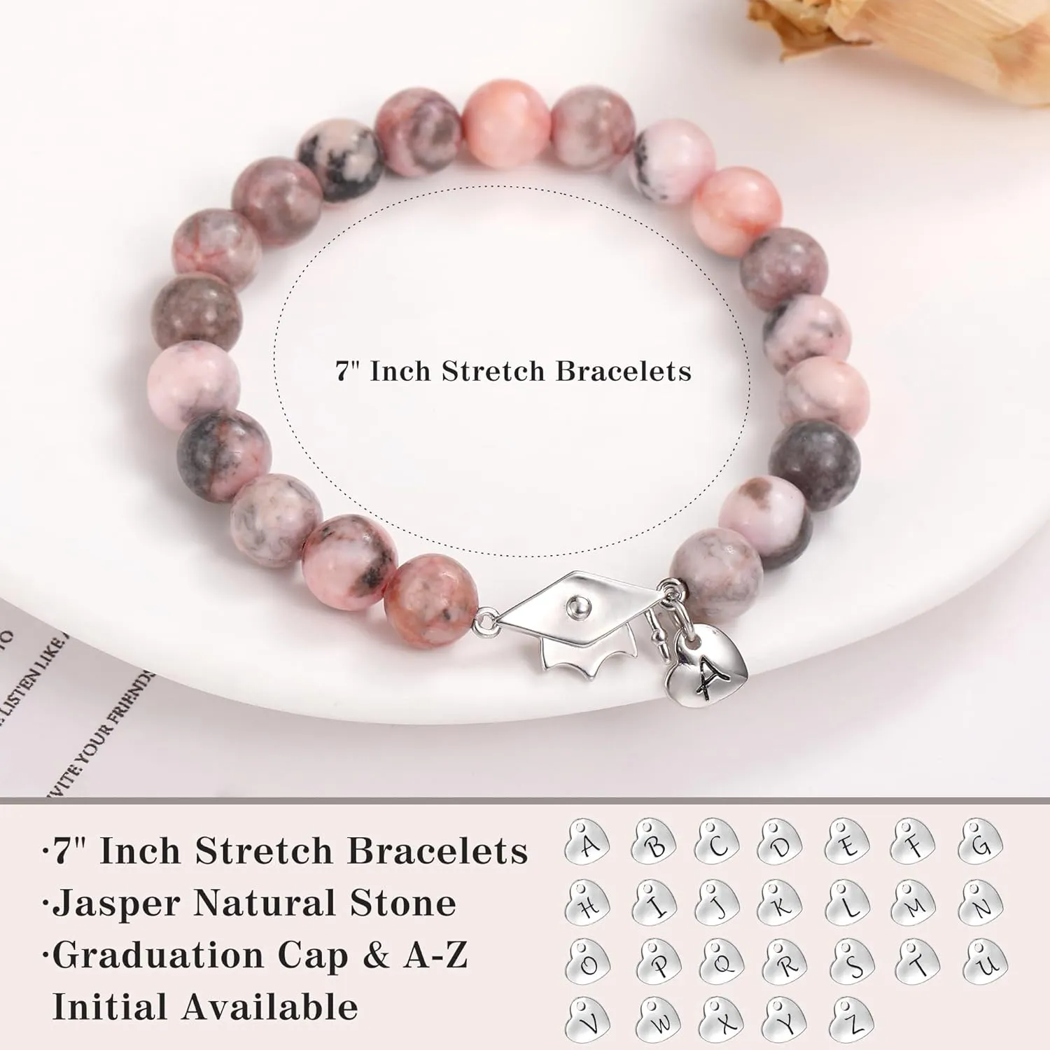 2024 Graduation Gifts Class of 2024 Gifts A-Z Initial Graduation Bracelets for Her College High School 8th 6th 5th Grade Graduation Gifts Graduation Cap Decorations Inspirational Jewelry