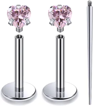 20G 18G 16G Internally Threaded Astm F136 Titanium Nose Ring Studs Flat Back Studs Earrings G23 Titanium Tragus Helix Conch Cartilage Earrings Piercing Jewelry For Women Men Clear Pink CZ