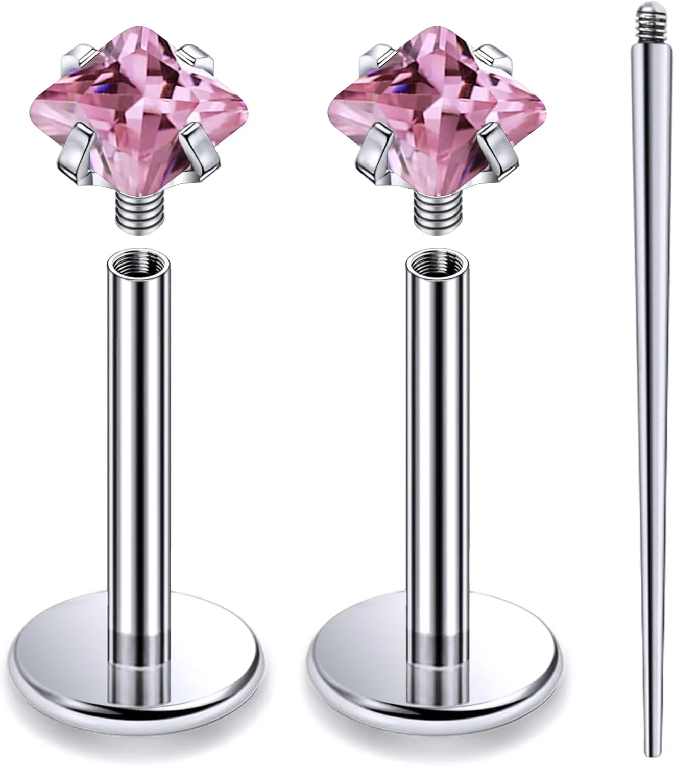 20G 18G 16G Internally Threaded Astm F136 Titanium Nose Ring Studs Flat Back Studs Earrings G23 Titanium Tragus Helix Conch Cartilage Earrings Piercing Jewelry For Women Men Clear Pink CZ