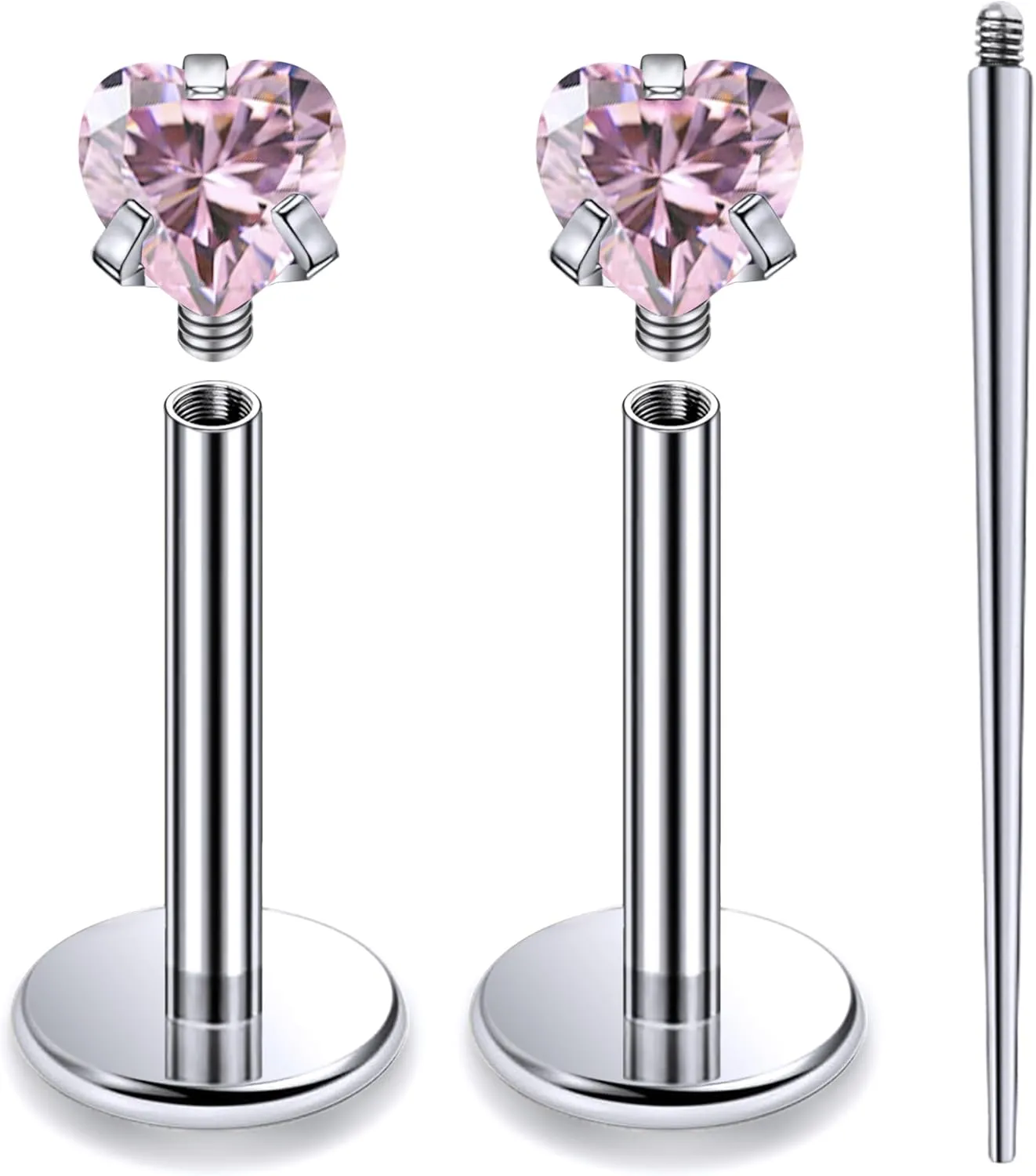 20G 18G 16G Internally Threaded Astm F136 Titanium Nose Ring Studs Flat Back Studs Earrings G23 Titanium Tragus Helix Conch Cartilage Earrings Piercing Jewelry For Women Men Clear Pink CZ