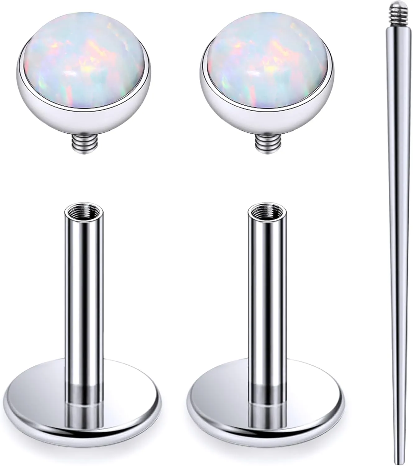 20G 18G 16G Internally Threaded Astm F136 Titanium Nose Ring Studs Flat Back Studs Earrings G23 Titanium Tragus Helix Conch Cartilage Earrings Piercing Jewelry For Women Men Opal 2-3mm