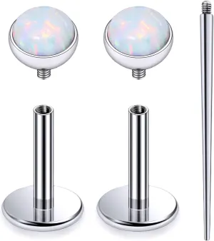 20G 18G 16G Internally Threaded Astm F136 Titanium Nose Ring Studs Flat Back Studs Earrings G23 Titanium Tragus Helix Conch Cartilage Earrings Piercing Jewelry For Women Men Opal 2-3mm