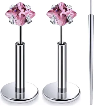 20G 18G 16G Threadless Push In Astm F136 Titanium Nose Ring Studs Flat Back Studs Earrings G23 Titanium Tragus Helix Conch Cartilage Earrings Piercing Jewelry For Women Men Clear Pink CZ