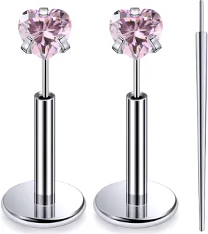 20G 18G 16G Threadless Push In Astm F136 Titanium Nose Ring Studs Flat Back Studs Earrings G23 Titanium Tragus Helix Conch Cartilage Earrings Piercing Jewelry For Women Men Clear Pink CZ