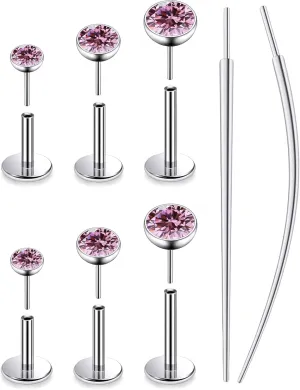 20G 18G 16G Threadless Push In Astm F136 Titanium Nose Ring Studs Flat Back Studs Earrings G23 Titanium Tragus Helix Conch Cartilage Earrings Piercing Jewelry For Women Men Clear Pink CZ