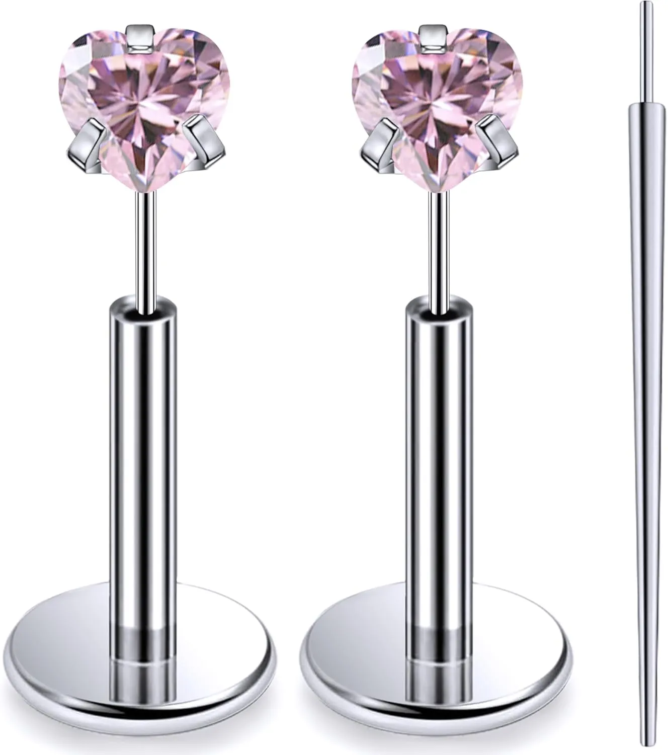 20G 18G 16G Threadless Push In Astm F136 Titanium Nose Ring Studs Flat Back Studs Earrings G23 Titanium Tragus Helix Conch Cartilage Earrings Piercing Jewelry For Women Men Clear Pink CZ