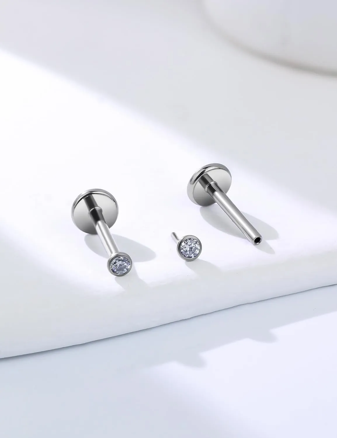 20G 18G 16G Threadless Push In Astm F136 Titanium Nose Ring Studs Flat Back Studs Earrings G23 Titanium Tragus Helix Conch Cartilage Earrings Piercing Jewelry For Women Men CZ 2mm 3mm 4mm