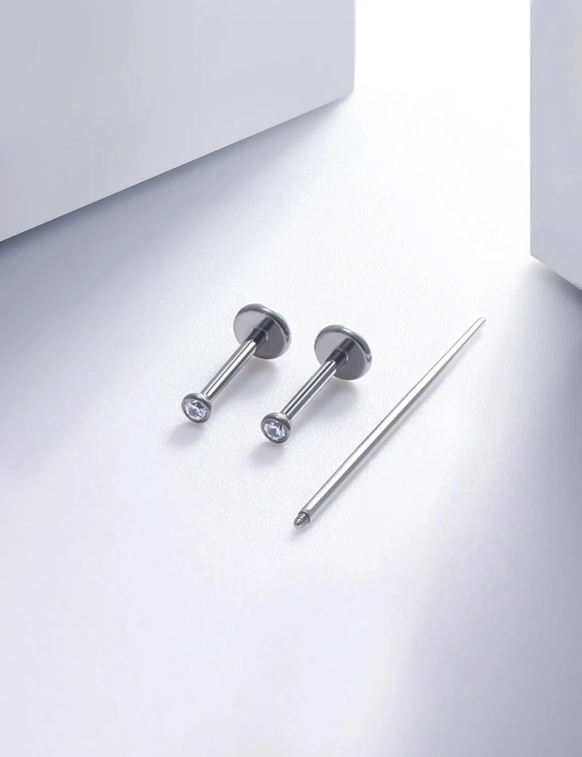 20G 18G 16G Threadless Push In Astm F136 Titanium Nose Ring Studs Flat Back Studs Earrings G23 Titanium Tragus Helix Conch Cartilage Earrings Piercing Jewelry For Women Men CZ 2mm 3mm 4mm