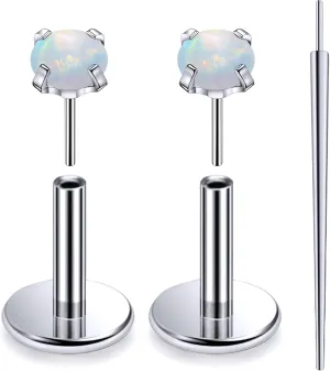 20G 18G 16G Threadless Push In Astm F136 Titanium Nose Ring Studs Flat Back Studs Earrings G23 Titanium Tragus Helix Conch Cartilage Earrings Piercing Jewelry For Women Men Opal 2-3mm