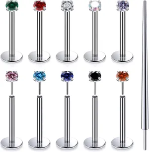 20G 18G 16G Titanium Threadless Flat Back Earrings Nose Ring Studs Tragus Labret Medusa Piercing Jewelry G23 Monroe Lip Ring Snake Bite Forward Helix Conch Cartilage Earrings Piercing Jewelry
