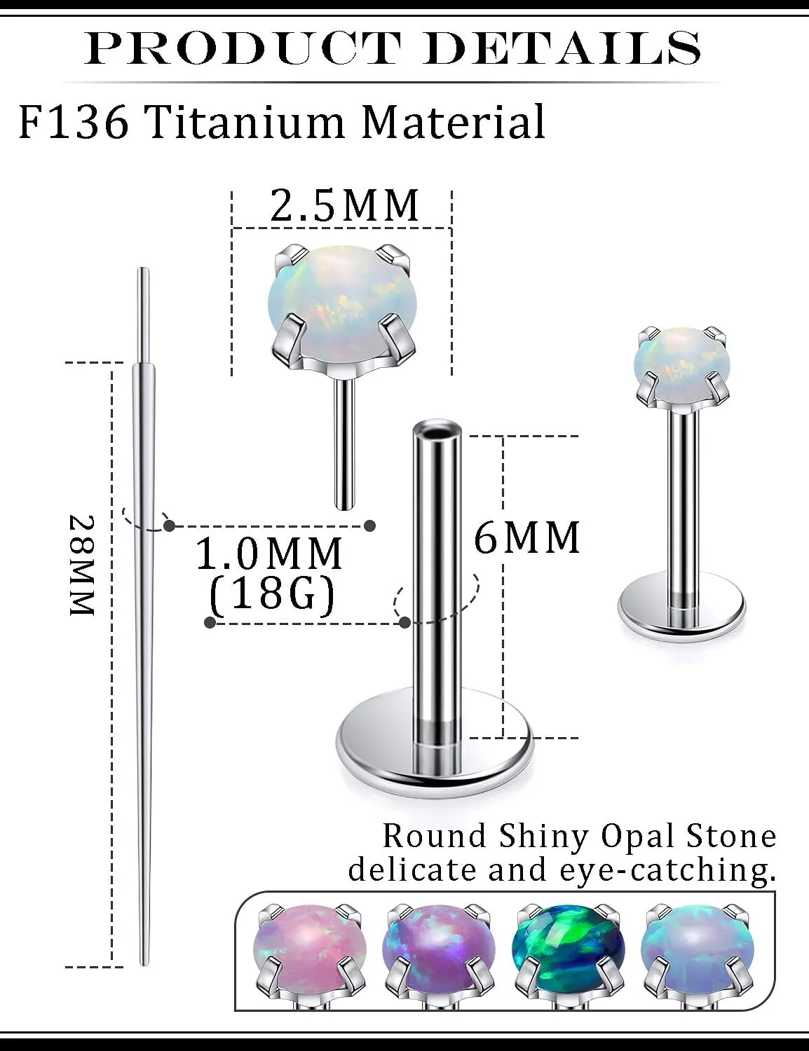 20G 18G 16G Titanium Threadless Flat Back Earrings Nose Ring Studs Tragus Labret Medusa Piercing Jewelry G23 Monroe Lip Ring Snake Bite Forward Helix Conch Cartilage Earrings Piercing Jewelry