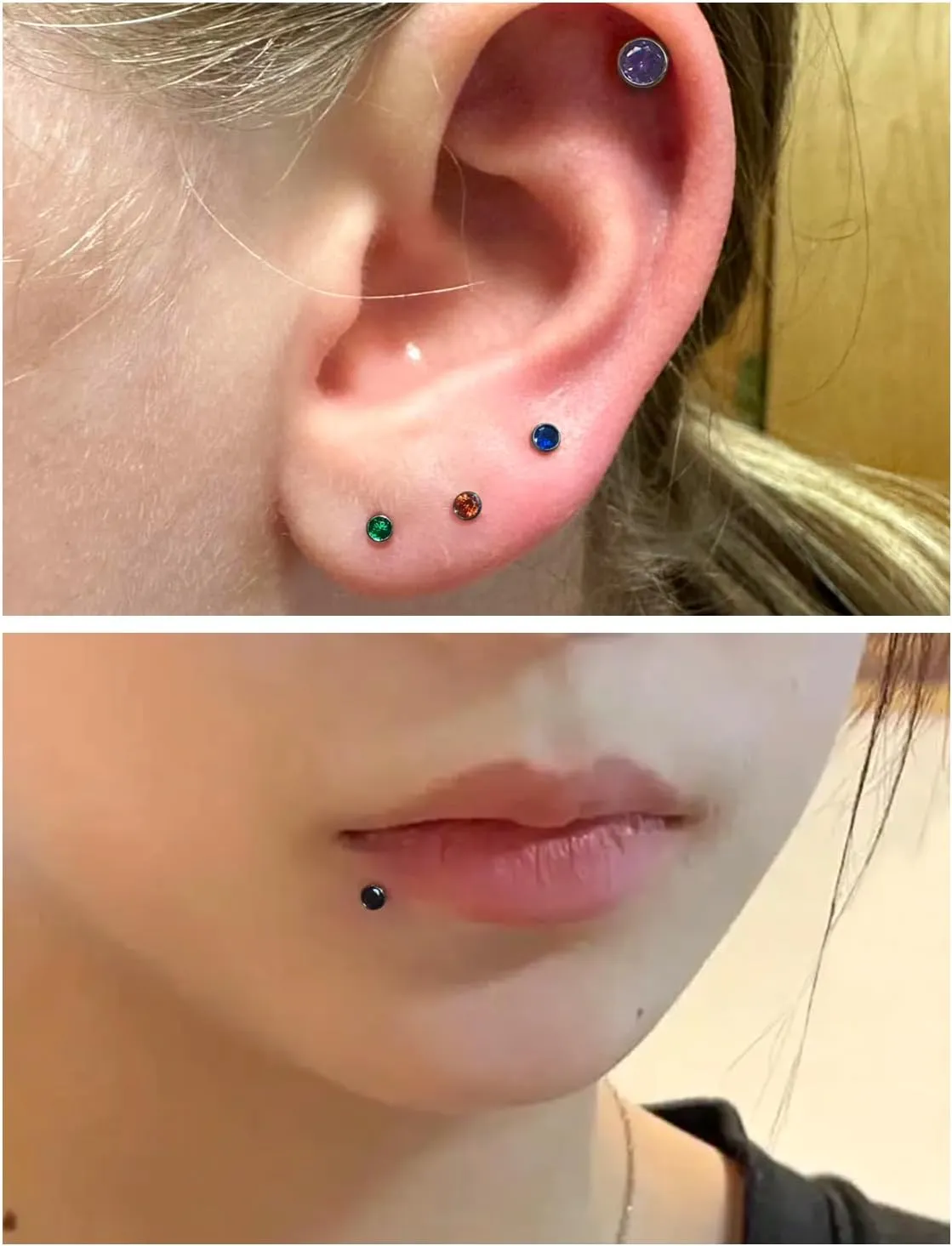 20G 18G 16G Titanium Threadless Flat Back Earrings Nose Ring Studs Tragus Labret Medusa Piercing Jewelry G23 Monroe Lip Ring Snake Bite Forward Helix Conch Cartilage Earrings Piercing Jewelry