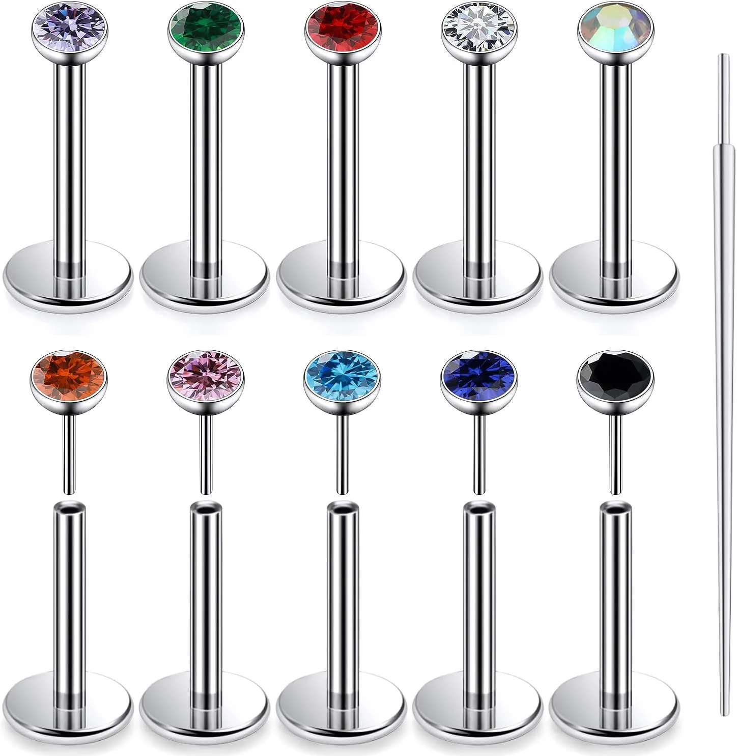 20G 18G 16G Titanium Threadless Flat Back Earrings Nose Ring Studs Tragus Labret Medusa Piercing Jewelry G23 Monroe Lip Ring Snake Bite Forward Helix Conch Cartilage Earrings Piercing Jewelry