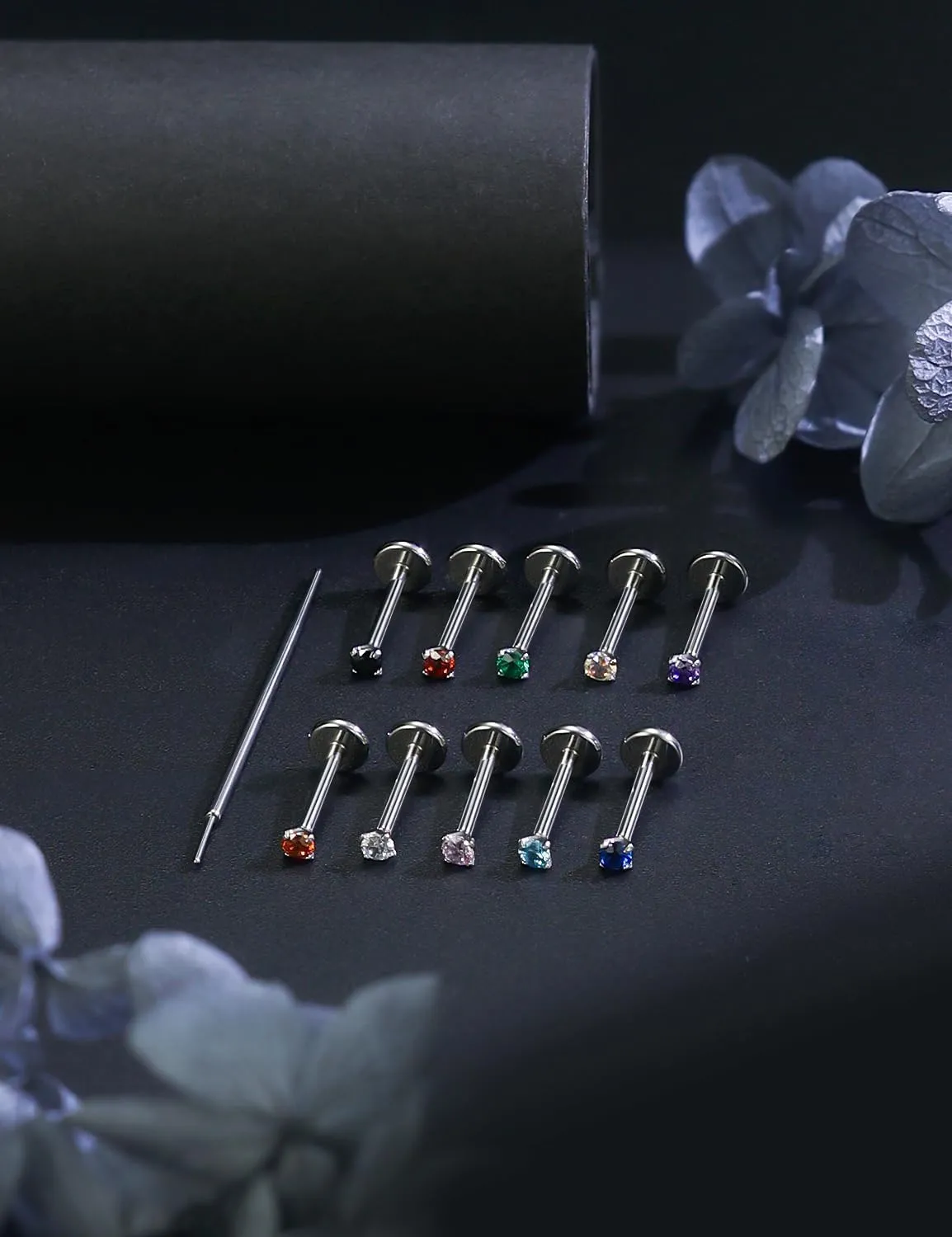 20G 18G 16G Titanium Threadless Flat Back Earrings Nose Ring Studs Tragus Labret Medusa Piercing Jewelry G23 Monroe Lip Ring Snake Bite Forward Helix Conch Cartilage Earrings Piercing Jewelry