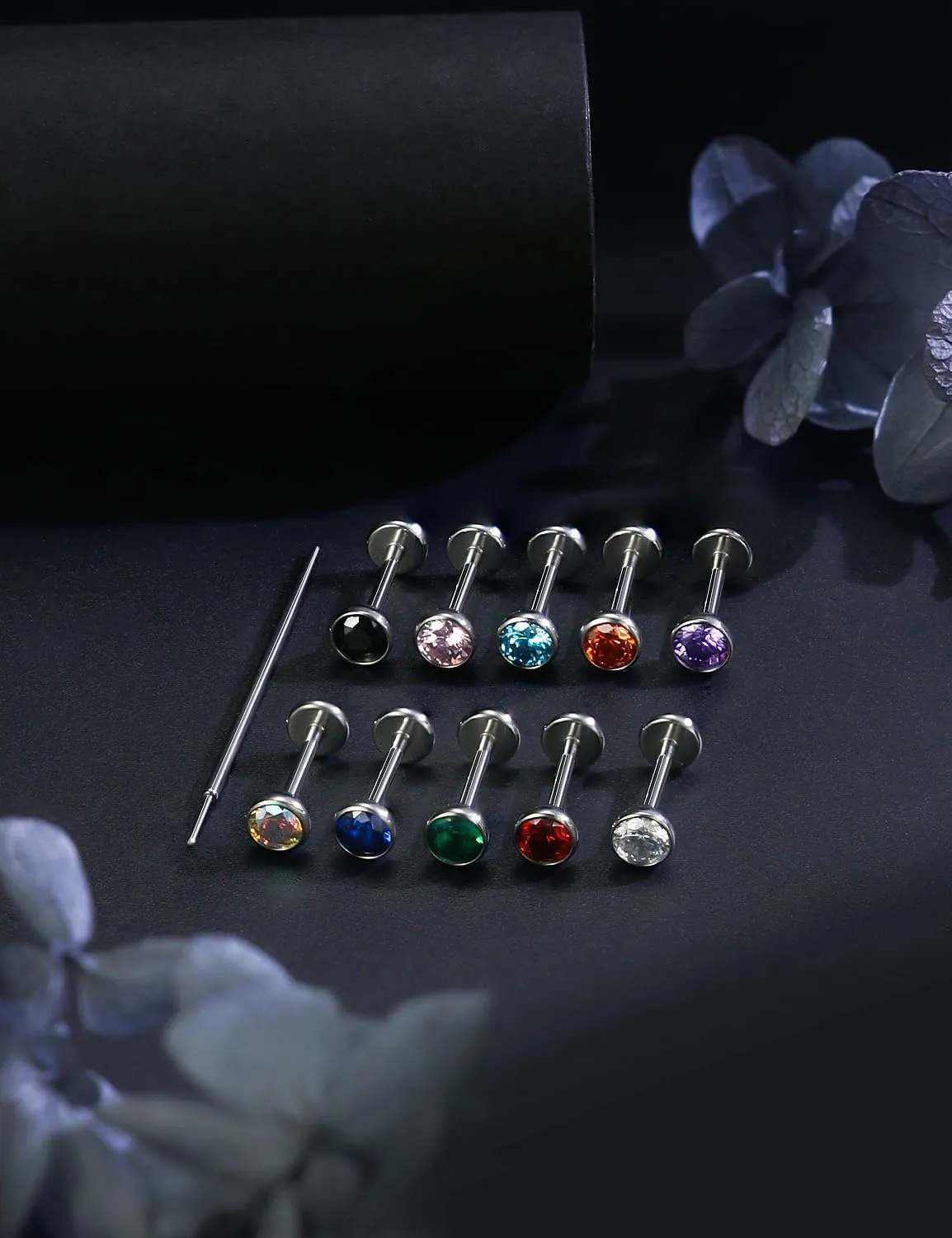 20G 18G 16G Titanium Threadless Flat Back Earrings Nose Ring Studs Tragus Labret Medusa Piercing Jewelry G23 Monroe Lip Ring Snake Bite Forward Helix Conch Cartilage Earrings Piercing Jewelry