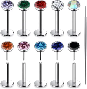 20G 18G 16G Titanium Threadless Flat Back Earrings Nose Ring Studs Tragus Labret Medusa Piercing Jewelry G23 Monroe Lip Ring Snake Bite Forward Helix Conch Cartilage Earrings Piercing Jewelry