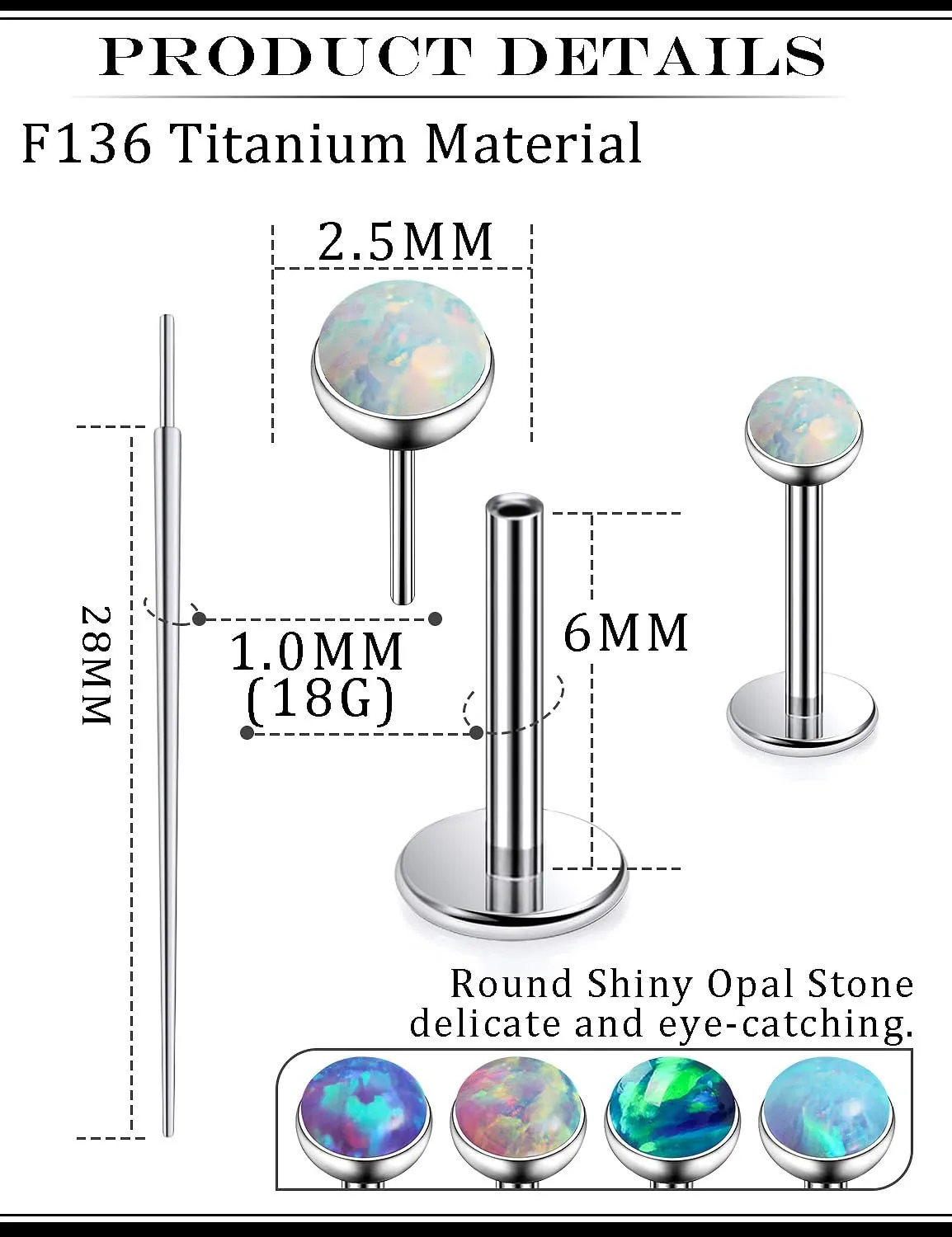 20G 18G 16G Titanium Threadless Flat Back Earrings Nose Ring Studs Tragus Labret Medusa Piercing Jewelry G23 Monroe Lip Ring Snake Bite Forward Helix Conch Cartilage Earrings Piercing Jewelry