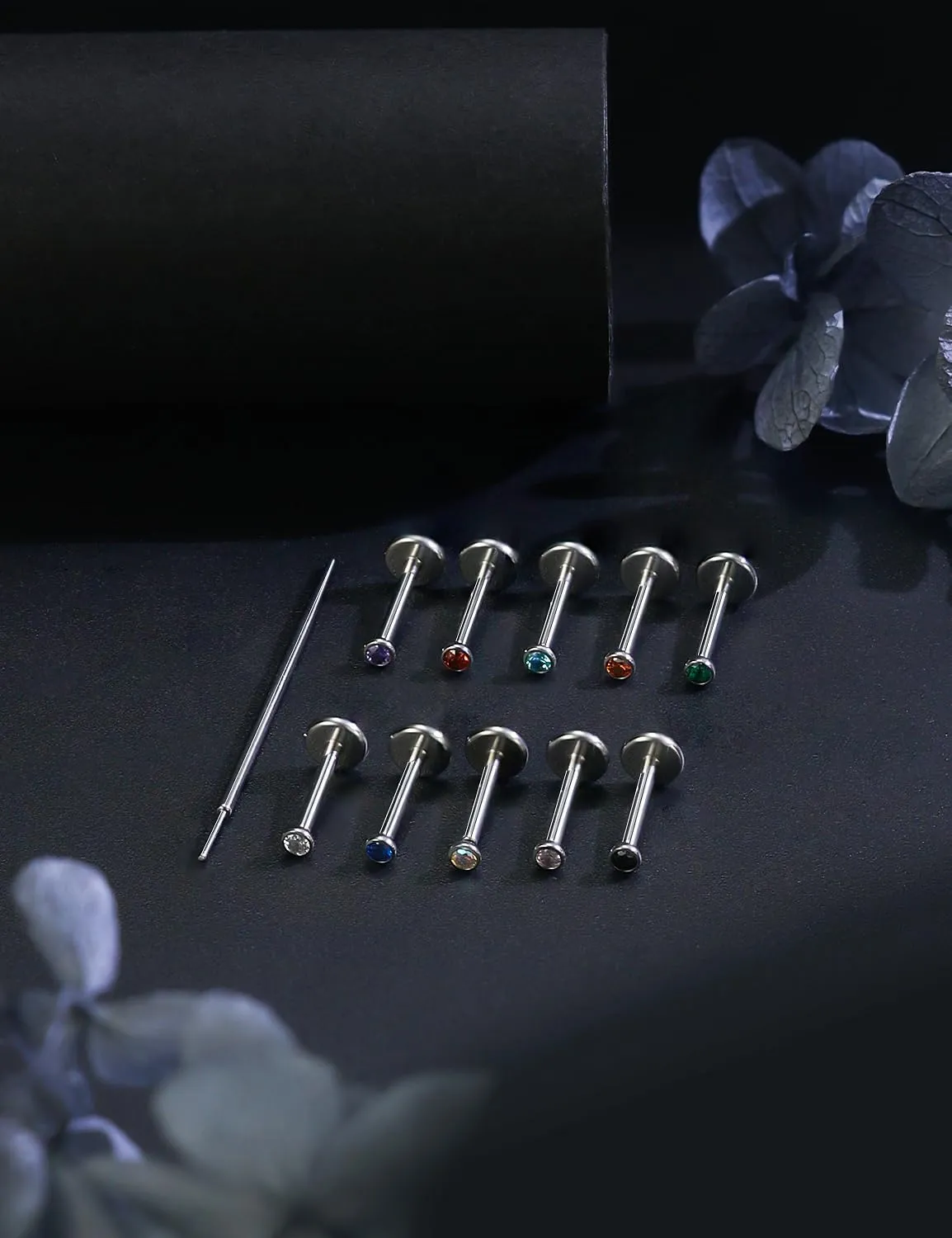20G 18G 16G Titanium Threadless Flat Back Earrings Nose Ring Studs Tragus Labret Medusa Piercing Jewelry G23 Monroe Lip Ring Snake Bite Forward Helix Conch Cartilage Earrings Piercing Jewelry