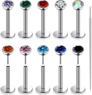 20G 18G 16G Titanium Threadless Flat Back Earrings Nose Ring Studs Tragus Labret Medusa Piercing Jewelry G23 Monroe Lip Ring Snake Bite Forward Helix Conch Cartilage Earrings Piercing Jewelry