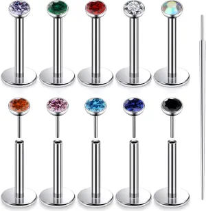 20G 18G 16G Titanium Threadless Flat Back Earrings Nose Ring Studs Tragus Labret Medusa Piercing Jewelry G23 Monroe Lip Ring Snake Bite Forward Helix Conch Cartilage Earrings Piercing Jewelry