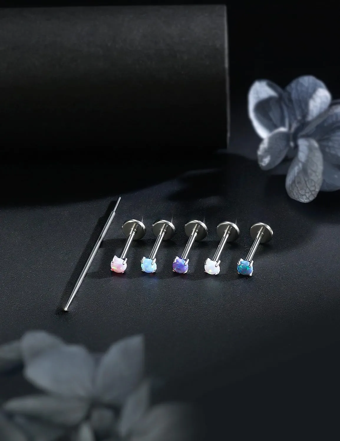 20G 18G 16G Titanium Threadless Flat Back Earrings Nose Ring Studs Tragus Labret Medusa Piercing Jewelry G23 Monroe Lip Ring Snake Bite Forward Helix Conch Cartilage Earrings Piercing Jewelry