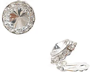 (23017AC100) Silver Crystal Rhinestone 15mm Rondelle Circle Round Shape Clip Stud Earrings