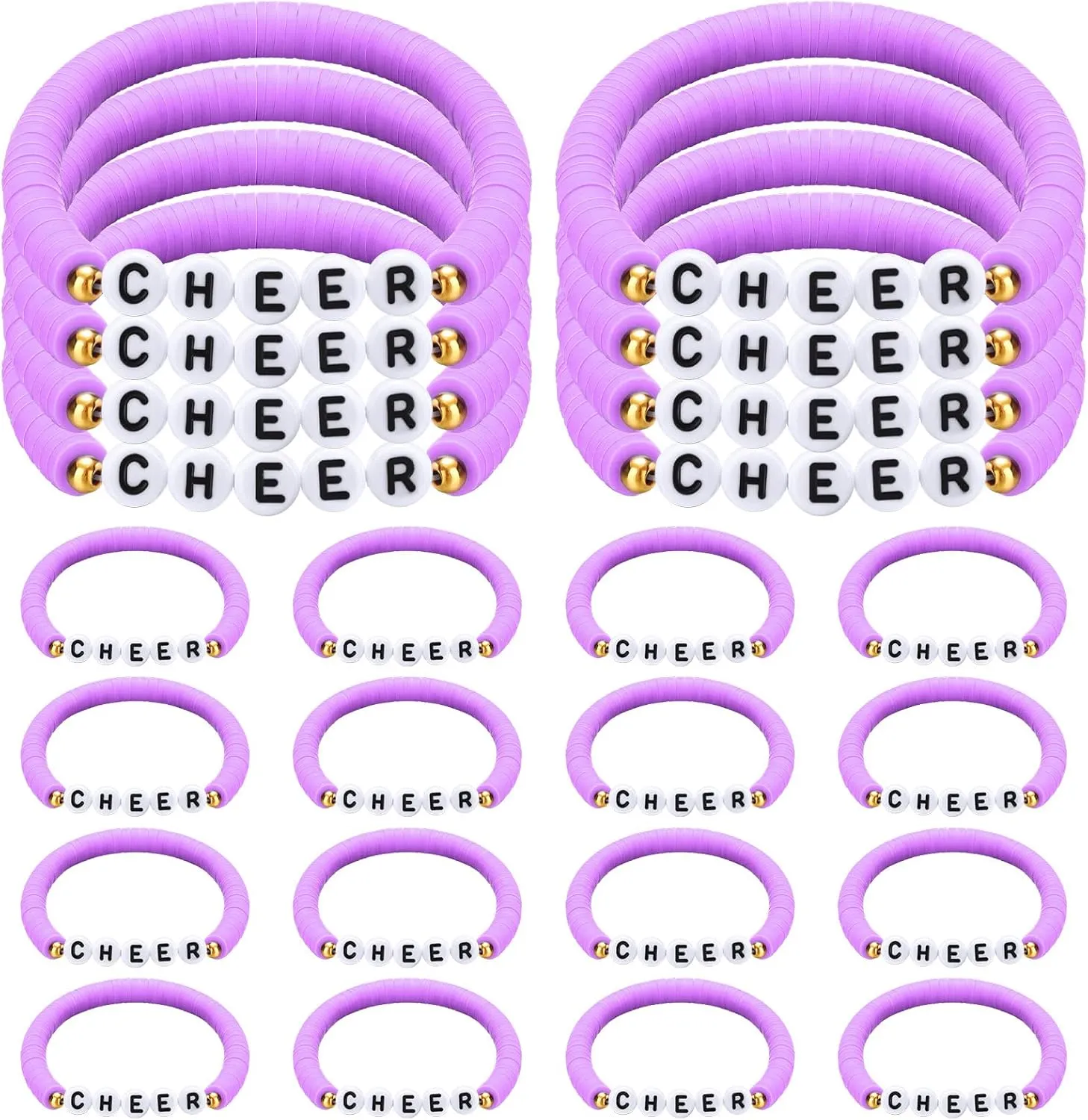 24 Pcs Cheerleader Gifts Stackable Clay Bead Cheer Bracelets Y2k Heishi Surfer Friendship Bracelets for Girls