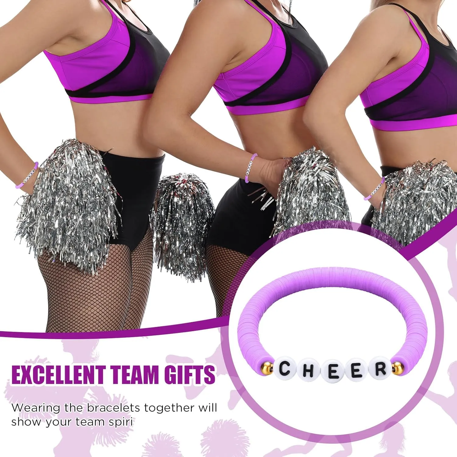 24 Pcs Cheerleader Gifts Stackable Clay Bead Cheer Bracelets Y2k Heishi Surfer Friendship Bracelets for Girls