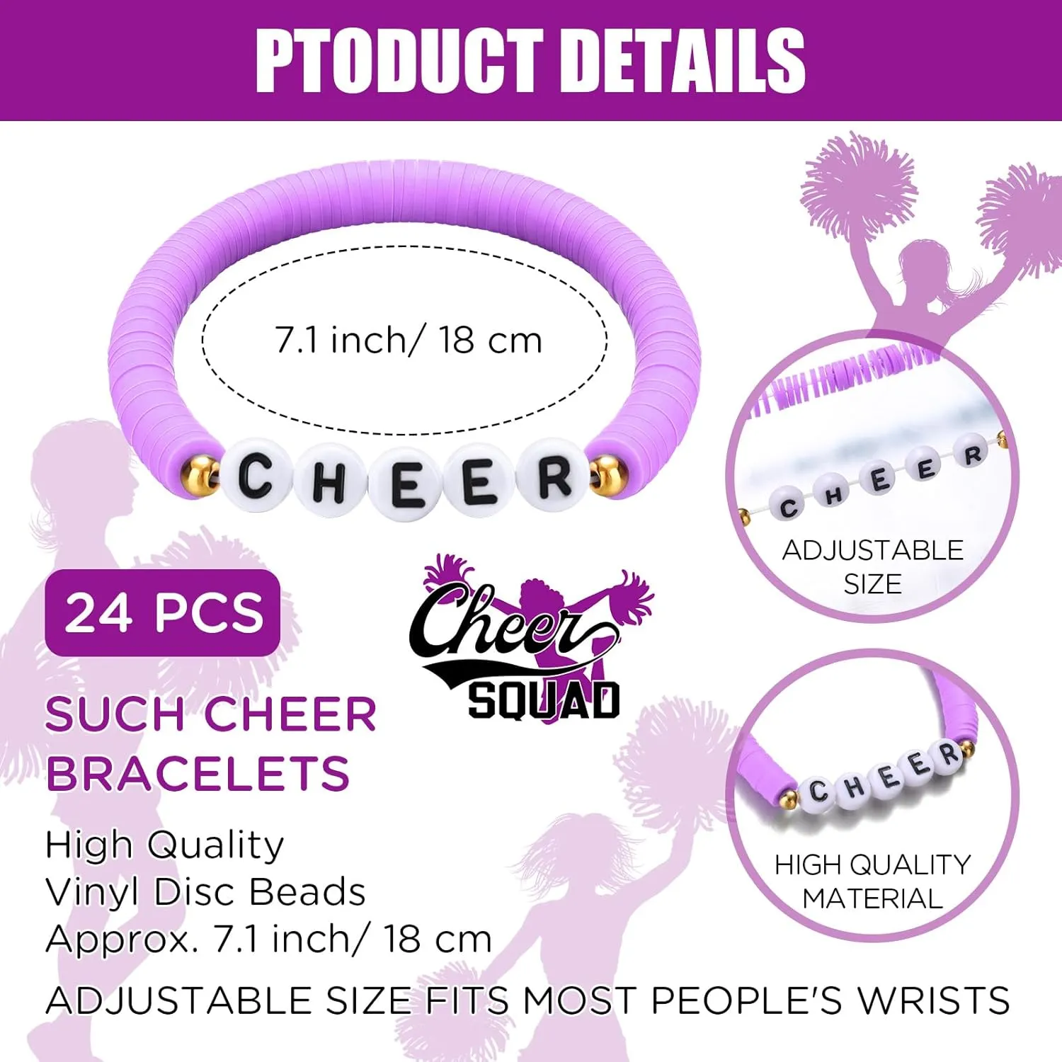 24 Pcs Cheerleader Gifts Stackable Clay Bead Cheer Bracelets Y2k Heishi Surfer Friendship Bracelets for Girls