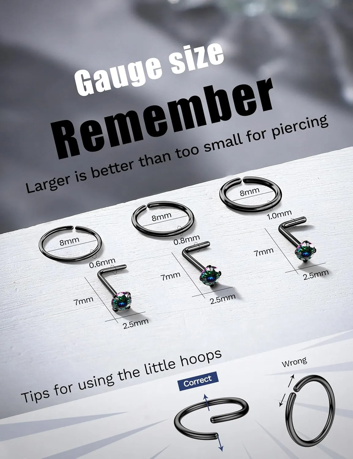 28PCS Hypoallergenic Nose Rings Hoops Studs - 316L Stainless Steel Nose Ring for Women Men - L Shaped CZ Nose Stud Hoop Nostril Piercings Jewelry Set 18G 20G 22G Silver Rose Gold Black Rainbow