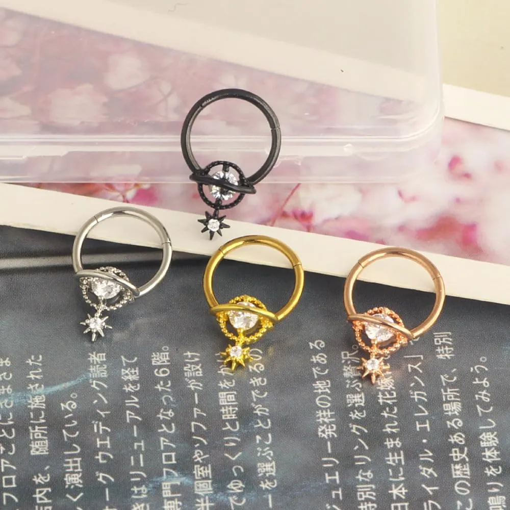 2Pcs 16G Planet Septum Rings Surgical Steel Septum Jewelry Helix Daith Earrings 10mm Hinged Segment Rings Nose Cartilage Piercing Jewelry for Women