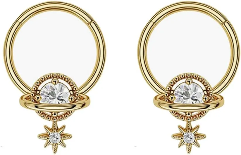 2Pcs 16G Planet Septum Rings Surgical Steel Septum Jewelry Helix Daith Earrings 10mm Hinged Segment Rings Nose Cartilage Piercing Jewelry for Women