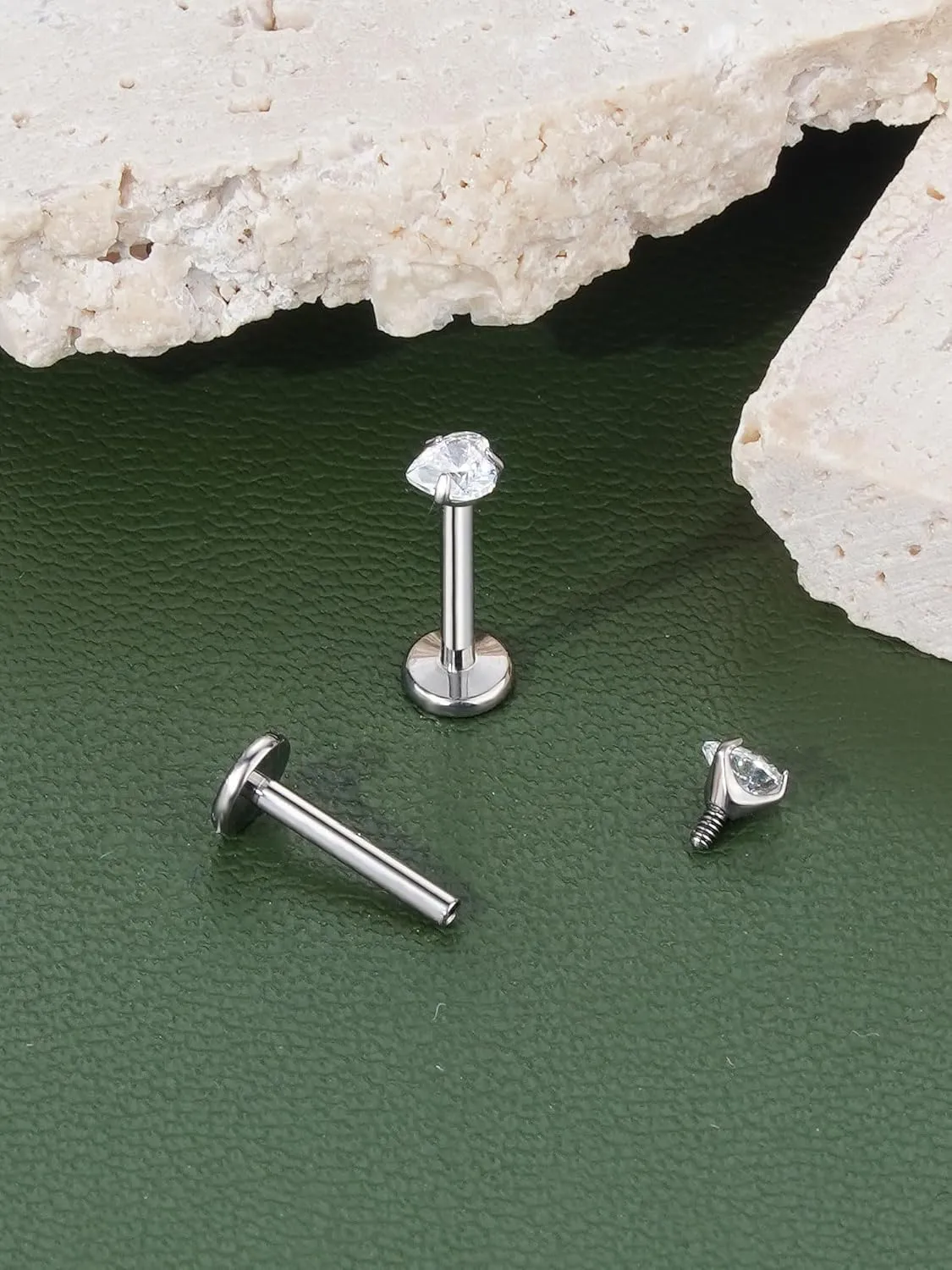 2Pcs 18G 16G G23 Titanium Internally Threaded Nose Stud Earrings Flat Back Heart CZ Nose Helix Cartilage Tragus Conch Labret Medusa Monroe Piercing Jewelry for Women Men