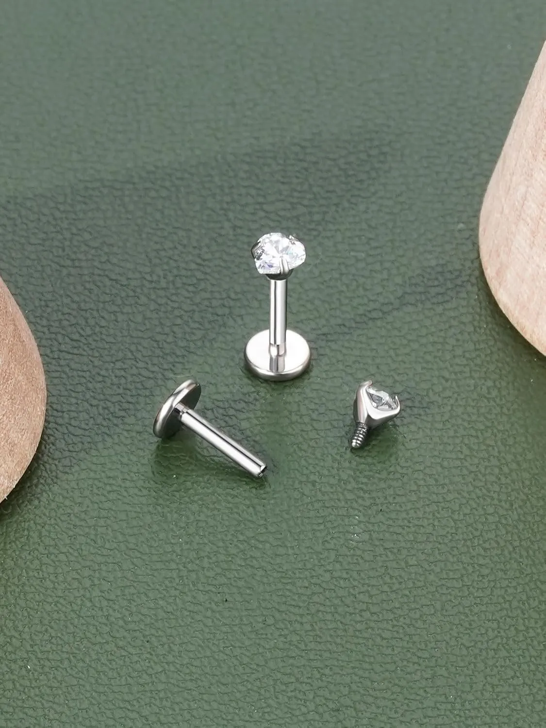 2Pcs 18G 16G G23 Titanium Internally Threaded Nose Stud Earrings Flat Back Heart CZ Nose Helix Cartilage Tragus Conch Labret Medusa Monroe Piercing Jewelry for Women Men