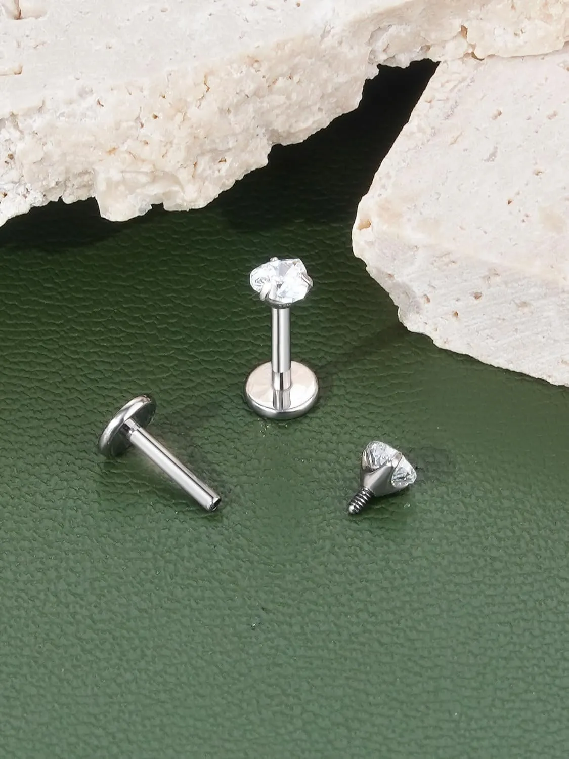 2Pcs 18G 16G G23 Titanium Internally Threaded Nose Stud Earrings Flat Back Heart CZ Nose Helix Cartilage Tragus Conch Labret Medusa Monroe Piercing Jewelry for Women Men