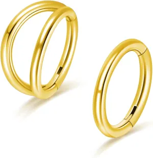 2Pcs Titanium Nose Rings Hoop 20G 18G 16G Double Hoop Nose Ring Diameter 6mm to 10mm Cartilage Helix Daith Rook Earring Hinged Septum Segment Ring Clicker Piercing Silver-Gold-Rose Gold-Black