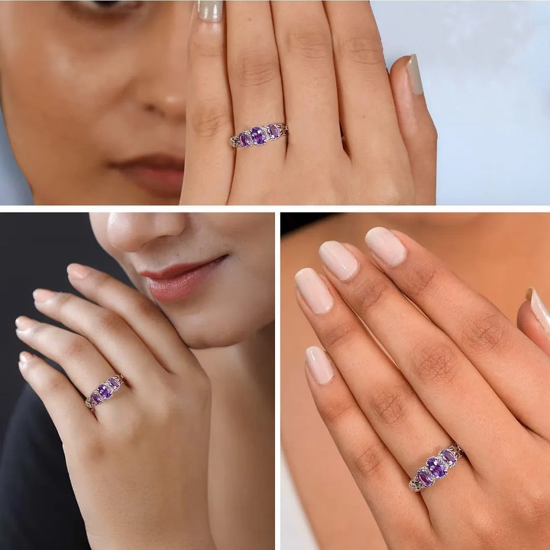 3 Birthstone Rings for Women in 925 Sterling Silver with Platinum Plated Daughters Mothers Ring - Gemstone Jewelry Birthday for Her Birthday Gifts