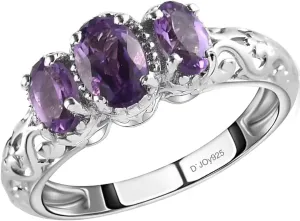3 Birthstone Rings for Women in 925 Sterling Silver with Platinum Plated Daughters Mothers Ring - Gemstone Jewelry Birthday for Her Birthday Gifts