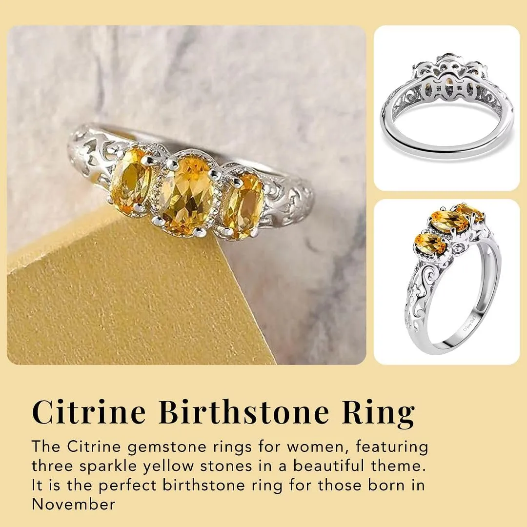3 Birthstone Rings for Women in 925 Sterling Silver with Platinum Plated Daughters Mothers Ring - Gemstone Jewelry Birthday for Her Birthday Gifts
