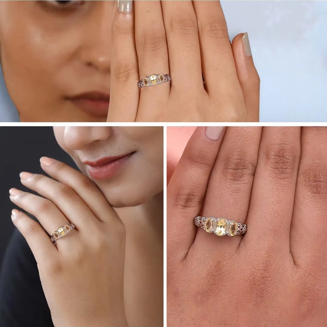 3 Birthstone Rings for Women in 925 Sterling Silver with Platinum Plated Daughters Mothers Ring - Gemstone Jewelry Birthday for Her Birthday Gifts