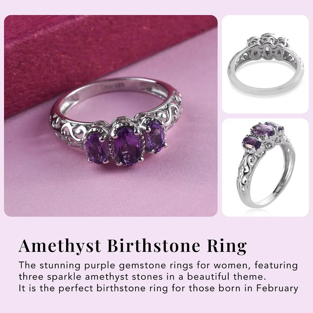 3 Birthstone Rings for Women in 925 Sterling Silver with Platinum Plated Daughters Mothers Ring - Gemstone Jewelry Birthday for Her Birthday Gifts