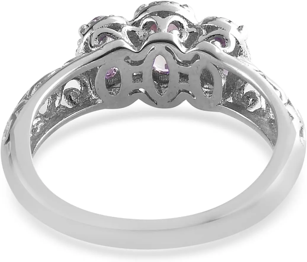 3 Birthstone Rings for Women in 925 Sterling Silver with Platinum Plated Daughters Mothers Ring - Gemstone Jewelry Birthday for Her Birthday Gifts
