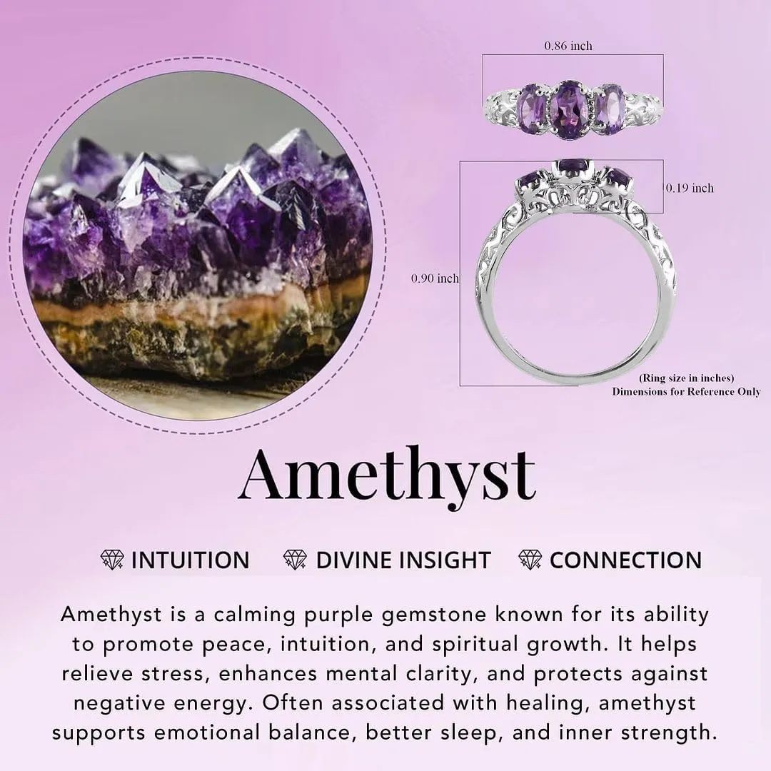 3 Birthstone Rings for Women in 925 Sterling Silver with Platinum Plated Daughters Mothers Ring - Gemstone Jewelry Birthday for Her Birthday Gifts