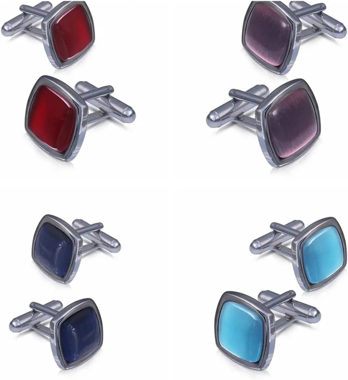 3 Pairs Cufflinks for Mens Shirt Cats Eye Metal Rhinestone Cufflink Men Suit Wedding Business Jewelry(Color:4)