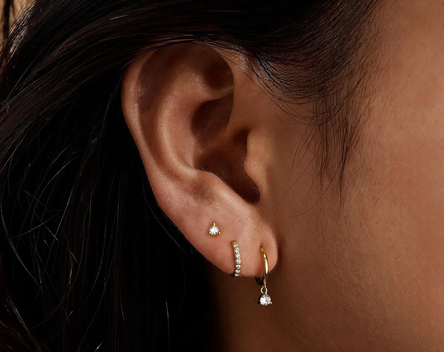 3 Pairs Gold/Silver Hoop Earrings Set Dainty Stud Earrings 14K Gold Plated Dangle Cartilage Huggie Hoop Stackable Earrings Diamond Earrings for Women Gold Jewelry for Women Gift Jewelry