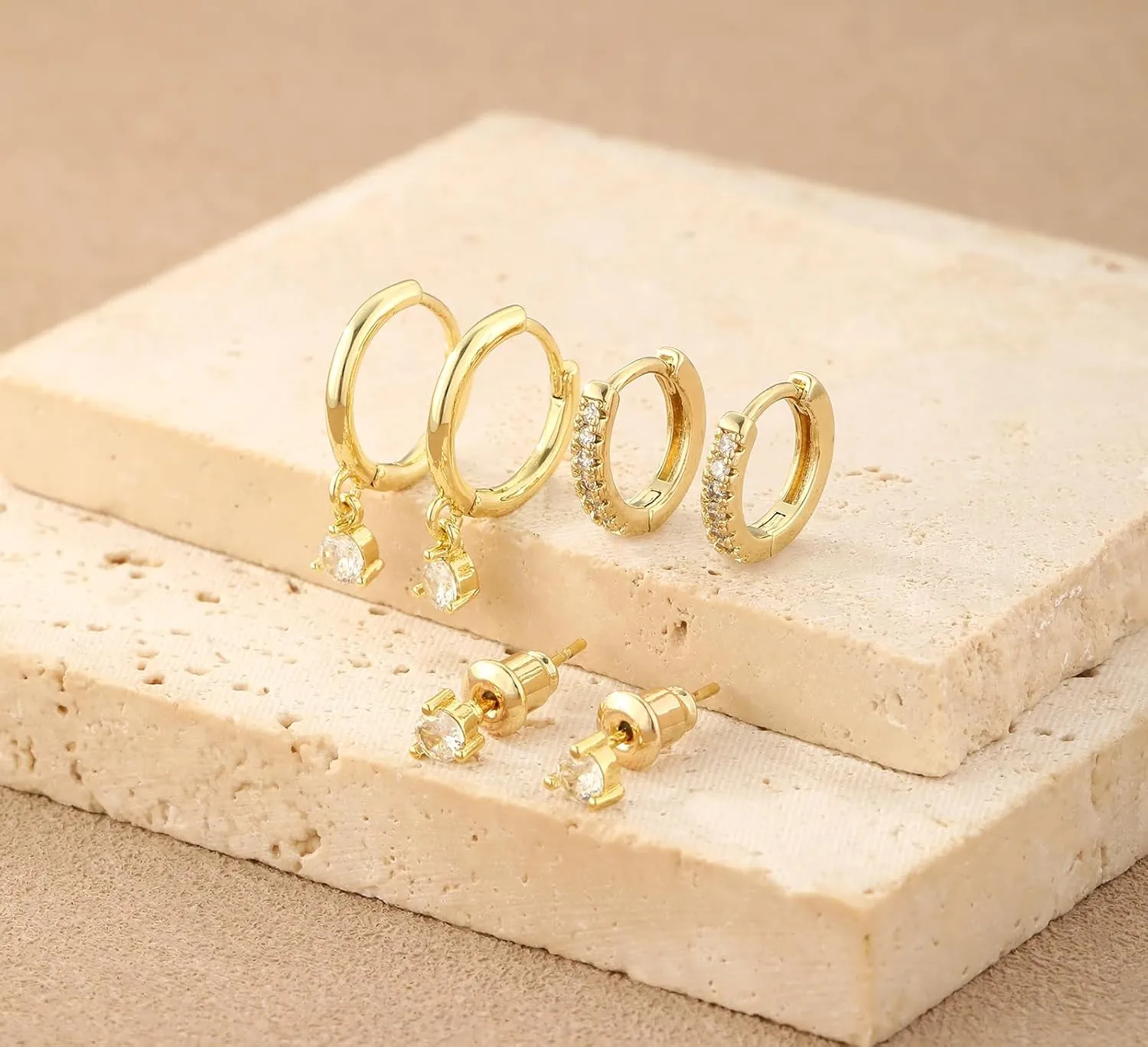 3 Pairs Gold/Silver Hoop Earrings Set Dainty Stud Earrings 14K Gold Plated Dangle Cartilage Huggie Hoop Stackable Earrings Diamond Earrings for Women Gold Jewelry for Women Gift Jewelry