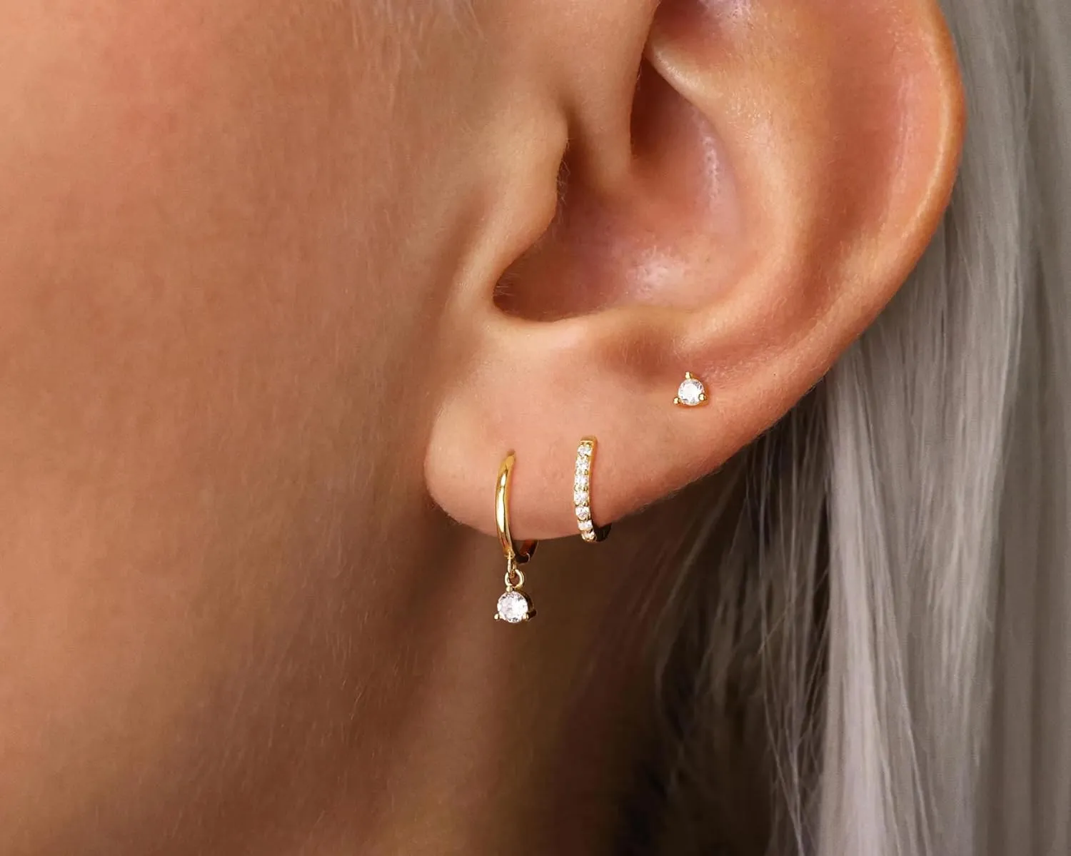 3 Pairs Gold/Silver Hoop Earrings Set Dainty Stud Earrings 14K Gold Plated Dangle Cartilage Huggie Hoop Stackable Earrings Diamond Earrings for Women Gold Jewelry for Women Gift Jewelry