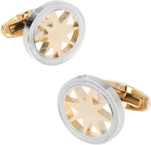 3D Compass Cufflinks Golden Compass with Silver Round Cufflinks For Men Graduation Gifts