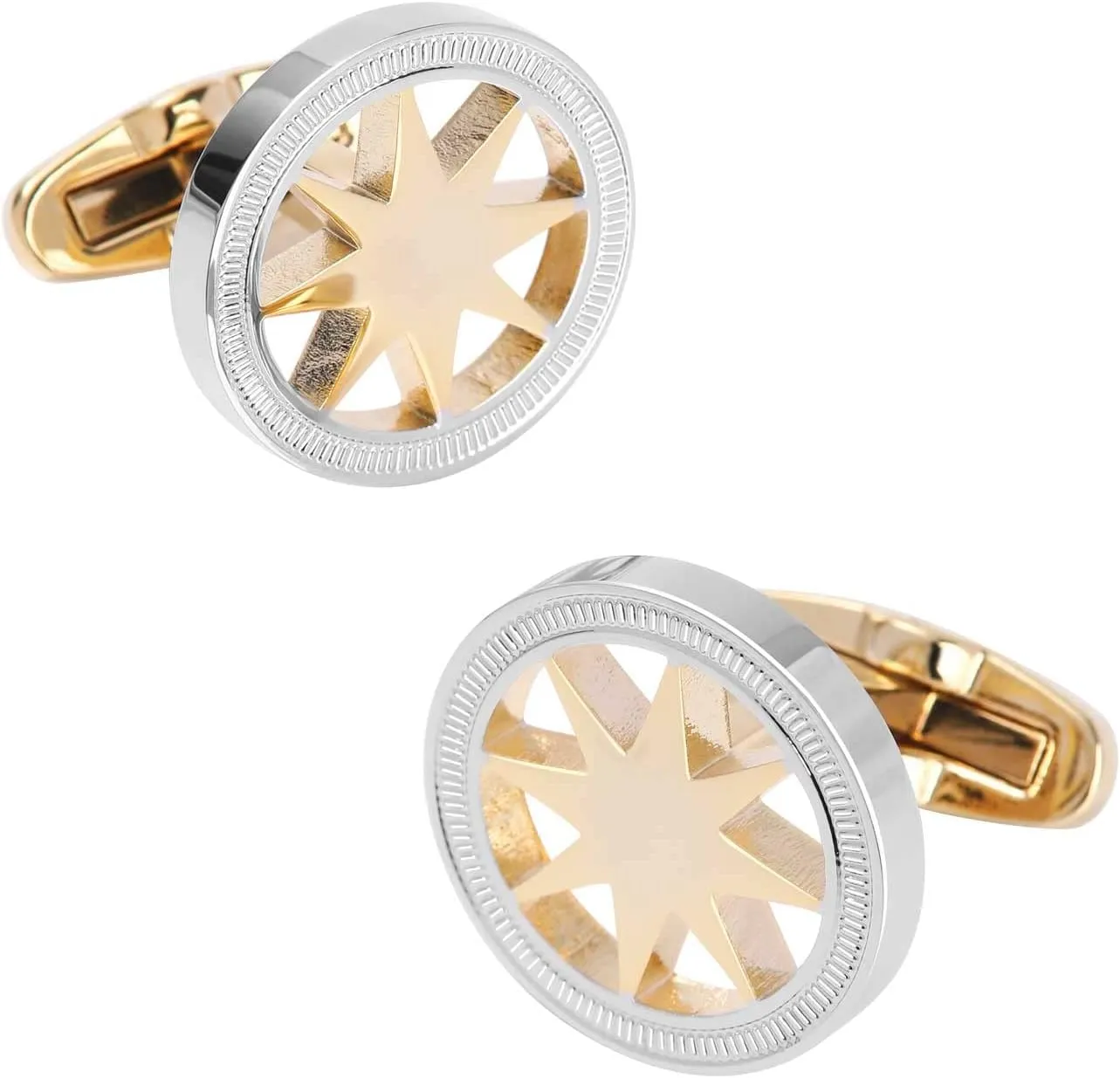 3D Compass Cufflinks Golden Compass with Silver Round Cufflinks For Men Graduation Gifts