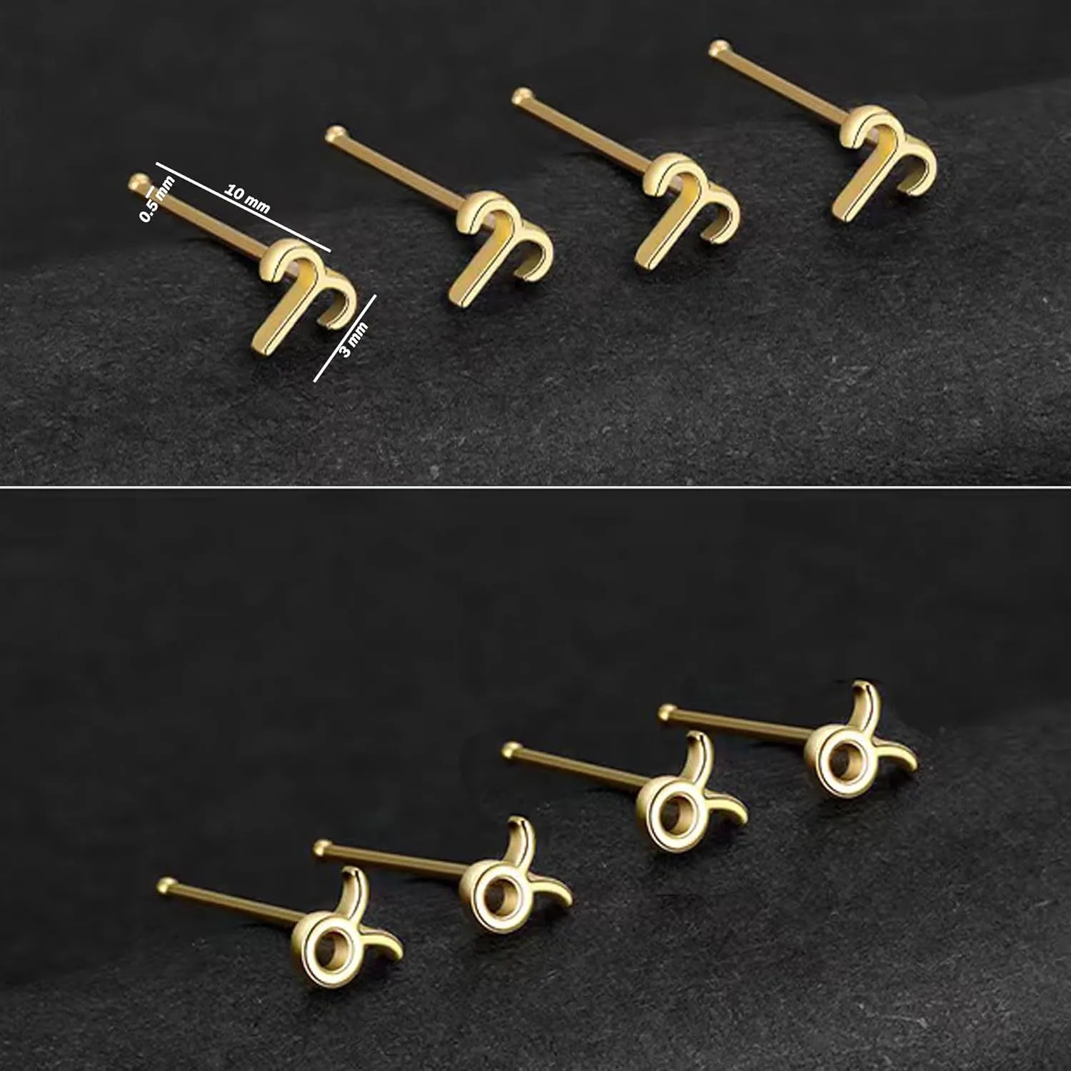 4 PCS Astrology Nose Studs for Women Men Horoscope Charm Nose Studs Rings 925 Sterling Silver Zodiac Nose Piercing Bone Pin Piercing Body Jewelry Dainty Ear Studs